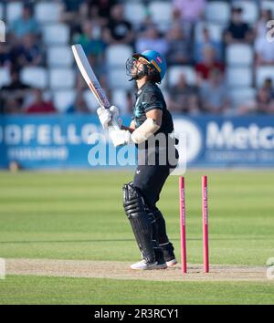 Northampton 24 mai :Brett d'Oliveira (capitaine) LES RAPIDES DU WORCESTERSHIRE sont sortis pendant le match de Blast Vitality T20 entre les Steelbacks du Northamptonshire et les rapides du Worcestershire au sol du comté de Northampton Angleterre . Banque D'Images