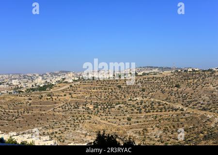 Vue sur Bayt Jala et Bethléem en Palestine. Banque D'Images