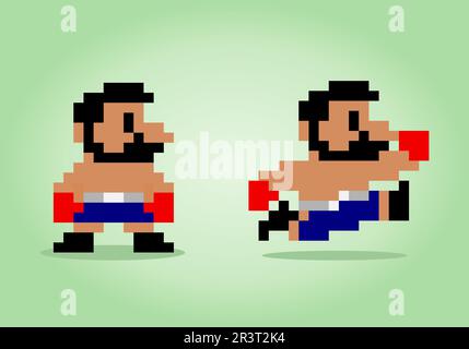 8 bits pixel héros de boxer. Personnage de jeu dans l'illustration vectorielle Illustration de Vecteur
