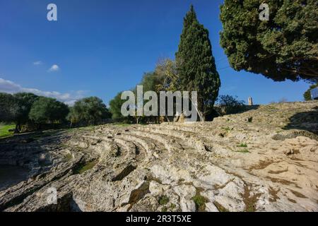 Theather, ville romaine de Pollentia, époque républicaine, 123 av. J.-C., fondée par Quintus Caecilius Metellus, Alcudia, Majorque, îles Baléares, Espagne. Banque D'Images