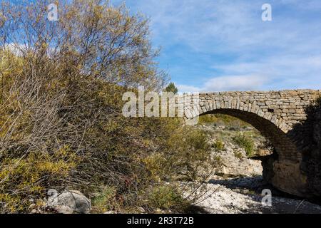 Puente sobre el Rio Vero, paraje de Pedro Buil, Sarsa de Surta, Sobrarbe, Provincia de Huesca, Comunidad Autónoma de Aragón, cordillera de los Pirineos, Espagne, Europe. Banque D'Images