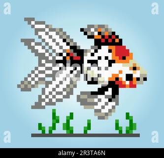 poisson doré de 8 bits. Animal pour les ressources de jeu et les motifs de point de croix dans les illustrations vectorielles. Illustration de Vecteur