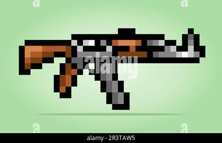Pixel 8 bits de fusil AK47. Arme pour les ressources de jeu et les motifs Cross Stitch dans les illustrations vectorielles. Illustration de Vecteur