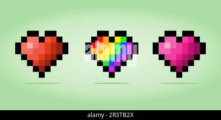 pixels du symbole de cœur 8 bits. Icône d'amour dans les illustrations vectorielles Illustration de Vecteur