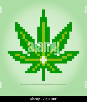 marijuana de 8 bits de pixel. Feuille pour les ressources de jeu et les motifs de point de croix dans les illustrations vectorielles. Illustration de Vecteur