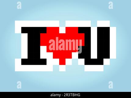 8 bit pixel de je t'aime. Cadeau de Saint-Valentin pour les supports de jeu et les motifs de point de croix dans les illustrations vectorielles. Illustration de Vecteur