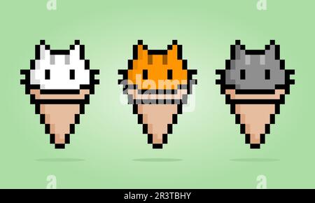 8 bit pixel de chat sur glace conique. Animal pour les ressources de jeu et les motifs de point de croix dans les illustrations vectorielles. Illustration de Vecteur