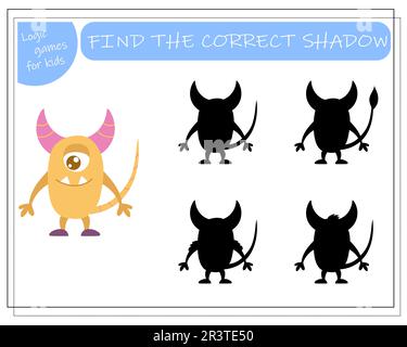 Trouvez l'ombre droite, un jeu éducatif pour les enfants, les monstres de dessins animés, les étrangers dans une soucoupe volante. Illustration vectorielle sur fond blanc. Illustration de Vecteur