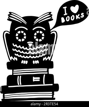 chouette chouette chouette assise sur une pile de livres. Illustration vectorielle. Illustration de Vecteur