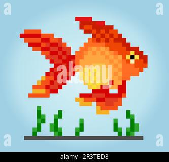 poisson doré de 8 bits. Animal pour les ressources de jeu et les motifs de point de croix dans les illustrations vectorielles. Illustration de Vecteur