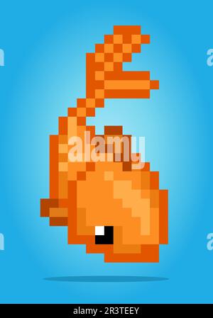 poisson doré de 8 bits. Animal pour les ressources de jeu et les motifs de point de croix dans les illustrations vectorielles. Illustration de Vecteur