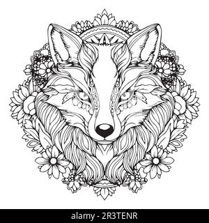 Un renard titre art coloriage livre page illustration vectorielle. Illustration de Vecteur