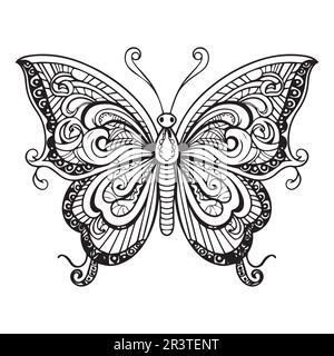 Un papillon avec un motif de tourbillons coloriage page. Illustration de Vecteur