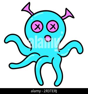 Joli dessin d'octopus kawaii de calmar. dessin d'icône doodle Banque D'Images