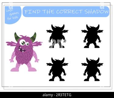 Trouvez l'ombre droite, un jeu éducatif pour les enfants, les monstres de dessins animés, les étrangers dans une soucoupe volante. Illustration vectorielle sur fond blanc. Illustration de Vecteur