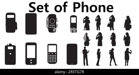 Ensemble de téléphones cellulaires avec conversation avec le téléphone Illustration de Vecteur
