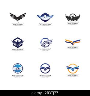 Jeu de vecteurs d'icônes noires d'ailes. Design minimaliste moderne. Illustration de Vecteur