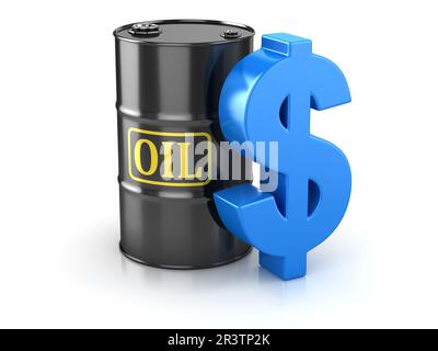 Baril de pétrole et signe du dollar Banque D'Images