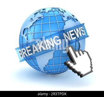 Texte d'actualité révolutionnaire avec le curseur du monde et de la main Banque D'Images