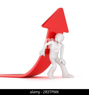 3d personnes poussant la flèche rouge vers le haut Banque D'Images