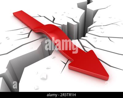 Tremblement de terre et flèche rouge Banque D'Images