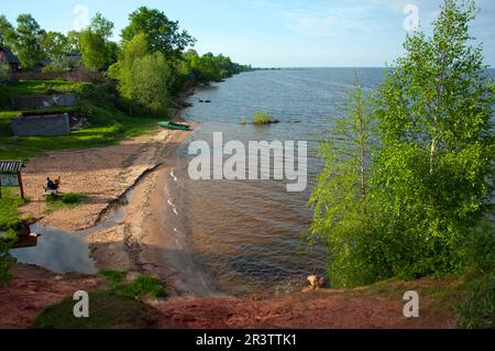 Grès rouge, lac Peipus, Kallaste, Estonie, États baltes Banque D'Images