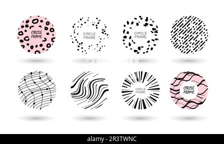 Grand ensemble de cercles de caniches dessinés à la main motifs abstraits. Lignes noires abstraites rondes, arrière-plans. Peau, taches, gouttes, courbes. Vector illus moderne et tendance Illustration de Vecteur
