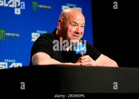 24 mai 2023, Las Vegas, Nevada, LAS VEGAS, NV, Etats-Unis: LAS VEGAS, NV - MAI 24: Dana White parle avec la presse à la suite de l'événement à UFC Apex pour Power Slap 2 - Wolverine vs Bell - événement sur 24 mai 2023 à Las Vegas, NV, Etats-Unis. (Credit image: © Louis Grasse/PX Imagens via ZUMA Press Wire) USAGE ÉDITORIAL SEULEMENT! Non destiné À un usage commercial ! Banque D'Images