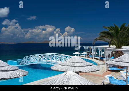 Saint John Hotel Pool, Agios Ioannis, Mykonos, Cyclades, Grèce Banque D'Images