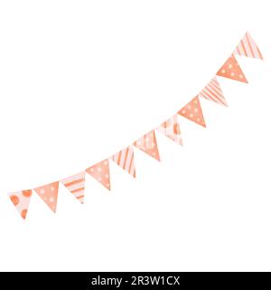 Guirlande de carnaval rose avec drapeaux décoration de fête d'anniversaire, chaîne de drapeaux, fond de bannière. Fanions décoratifs colorés pour les fêtes d'anniversaire Banque D'Images