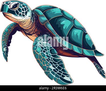 Lente tortue rampant sous l'eau dans le récif tropical Illustration de Vecteur