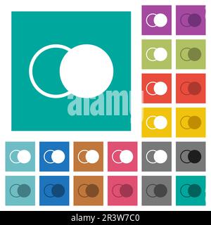 Chevauchement d'éléments icônes plates multicolores sur des fonds carrés simples. Inclut des variantes d'icône blanche et foncée pour les effets de survol ou actifs. Illustration de Vecteur