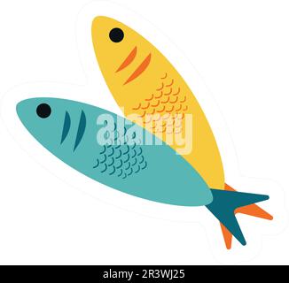 Simple autocollant de poisson isolé sur fond blanc Illustration de Vecteur