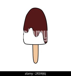 Barre de crème glacée à la popsicle de lait avec glaçage au chocolat sur bâton, illustration vectorielle plate Illustration de Vecteur