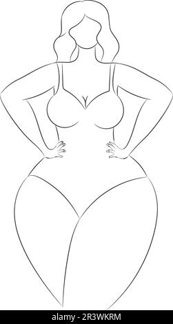 Une femme sans visage aux courbes dans un contour de maillot de bain isolé sur un fond blanc. Corps positif et beauté féminine. Illustration vectorielle dessinée à la main Illustration de Vecteur