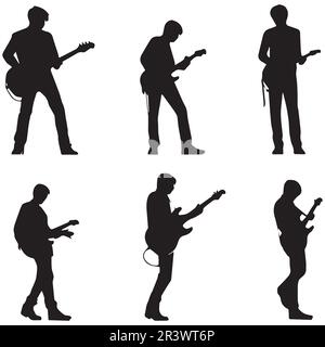 Un homme jouant de la guitare silhouette vecteur illustration. Illustration de Vecteur
