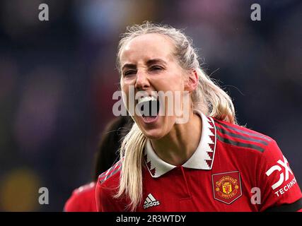 Photo du dossier datée du 12-02-2023 de Millie Turner, de Manchester United, qui est retourné au football après six mois sabbatiques après un diagnostic de la dissection de l'artère carotide. De retour pour le jour d'ouverture de la saison, elle est devenue un élément clé d'une défense unie qui n'a concédé que 12 buts en 21 jeux.photo date: Dimanche 12 février 2023. Date de publication : jeudi 25 mai 2023. Banque D'Images