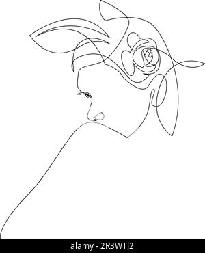 Tête de femme avec illustration de fleur. Dessin de ligne continue vectorielle tracé à la main. Art d'une seule ligne Illustration de Vecteur