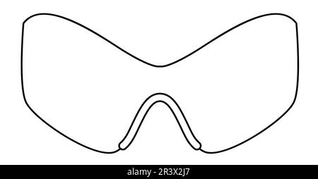 Illustration de l'accessoire de mode pour le cadre des lunettes de ski. Lunettes de soleil vue de face pour hommes, femmes, unisexe style silhouette, rebord plat lunettes de vue avec contour de style d'esquisse de lentille isolé sur blanc Illustration de Vecteur