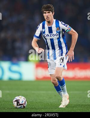 Aihen Munoz de Real Sociedad en action pendant le match de la Liga Santander entre Real Sociedad et UD Almeria au stade Reale Arena sur 23 mai 2023, Banque D'Images