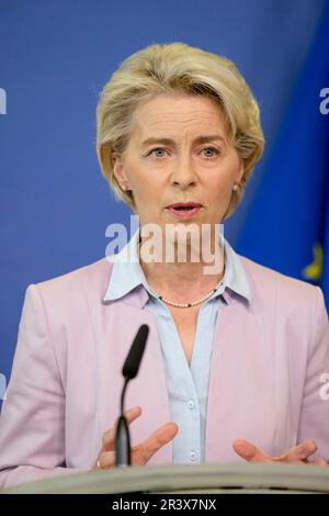 Belgique, Bruxelles: Déclaration sur l'énergie par Ursula von der Leyen, présidente de la Commission européenne, sur 7 septembre 2022 Banque D'Images