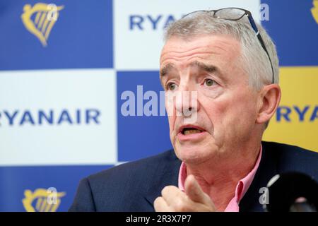 Belgique le 2022/09/07: Michael O'Leary, PDG de Ryanair, s'adressant aux médias pour annoncer que la compagnie aérienne n'offrira pas de vols à partir de Zaventem ce winte Banque D'Images