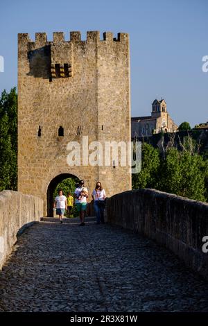 Pont médiéval de Frías, d'origine romane, au-dessus du fleuve Ebro, Communauté autonome de Castilla y León, Espagne. Banque D'Images