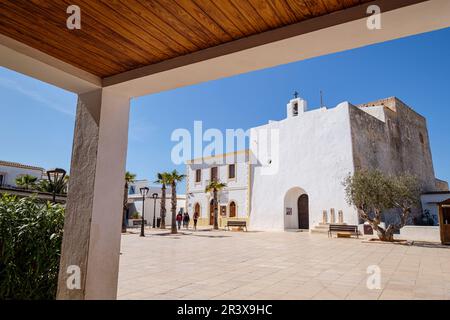 Église Sant Francesc Xavier, Formentera, Iles Pitiusa, Communauté des Baléares, Espagne. Banque D'Images