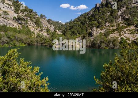 nacimiento del rio Borosa, embalse de Aguas Negras, ruta del rio Borosa, parque Natural sierras de Cazorla, Segura y Las Villas, Jaen, Andalousie, Espagne. Banque D'Images