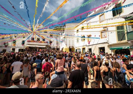 Parodia de Jaleo Jaleo, d'Ases, Fêtes de Sant Bartomeu, Ferreries, Minorque, Iles Baléares, Espagne. Banque D'Images