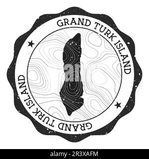 Timbre extérieur de l'île Grand Turk. Autocollant rond avec carte avec isolignes topographiques. Illustration vectorielle. Peut être utilisé comme insigne, logotype, étiquette, cist Illustration de Vecteur