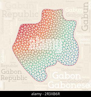 Conception de carte Gabon. Noms de pays dans différentes langues et forme de carte avec des triangles poly géométriques bas. Illustration vectorielle chic du Gabon. Illustration de Vecteur