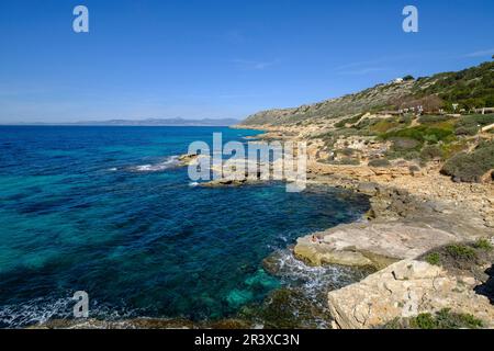 Delta beach, dans la municipalité de Llucmajor, Majorque, Iles Baléares, Espagne, Europe. Banque D'Images