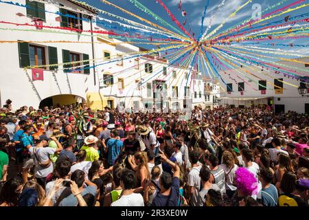 Parodia de Jaleo Jaleo, d'Ases, Fêtes de Sant Bartomeu, Ferreries, Minorque, Iles Baléares, Espagne. Banque D'Images